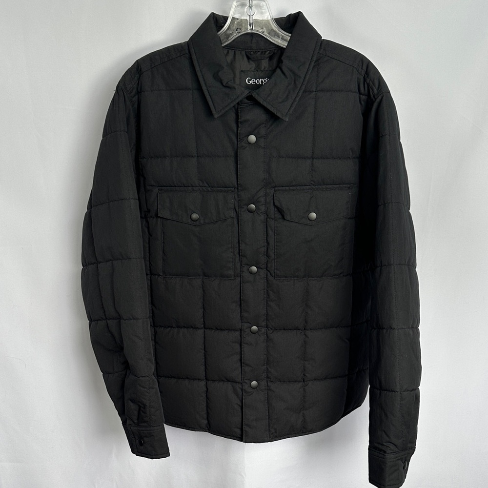 George Men’s Black Quilted Puffer Jacket Snap Button Size M